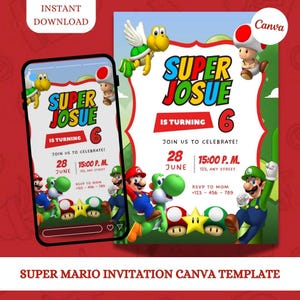 Super Mario Geburtstagseinladung / Mario Bros Einladung / Mario Geburtstagsparty Themenkarte / Digitale Einladung