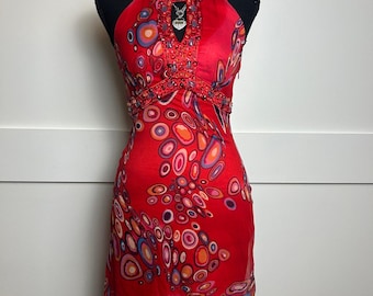 Y2K It Girl Sue Wong Nocturne Red Beaded Silk Cocktail Dress Size 0 McBling