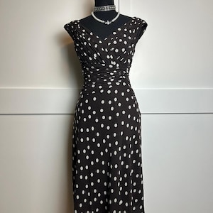 Adrianna Papell 100% Silk Western Polka Dot Dress 10P Chocolate Brown Midi image 1
