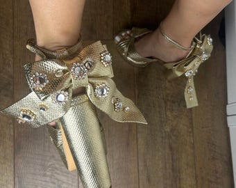 azalea wang gold mcbling circle heel platform peep toe sandal size 8