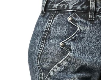 Jeans estilo western vintage Roper Bareback con lavado ácido, bolsillos en zigzag y tiro alto, fabricados en EE. UU.