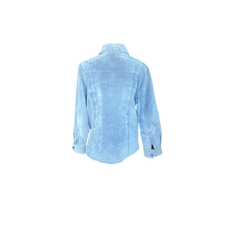 Vintage Powder Blue Suede Trucker Jacket – Dreamy Free People Vibe – Size L image 2