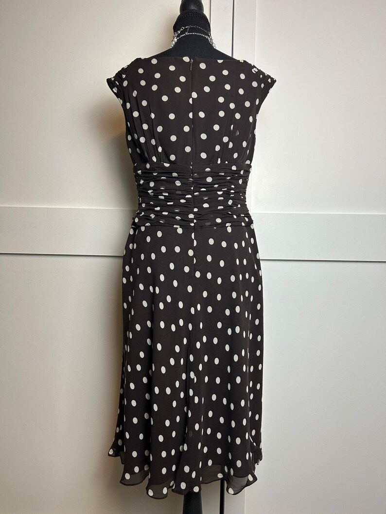 Adrianna Papell 100% Silk Western Polka Dot Dress 10P Chocolate Brown Midi image 2