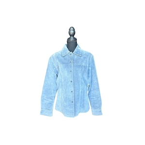 Vintage Powder Blue Suede Trucker Jacket – Dreamy Free People Vibe – Size L image 1