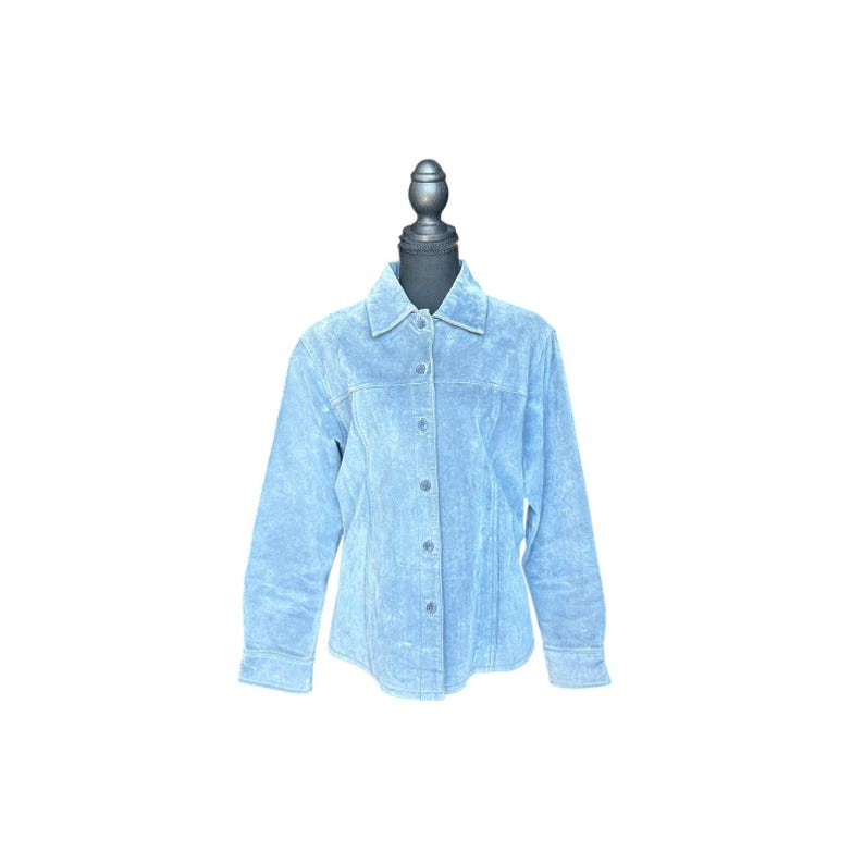 Vintage Powder Blue Suede Trucker Jacket – Dreamy Free People Vibe – Size L image 1