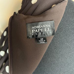 Adrianna Papell 100% Silk Western Polka Dot Dress 10P Chocolate Brown Midi image 3