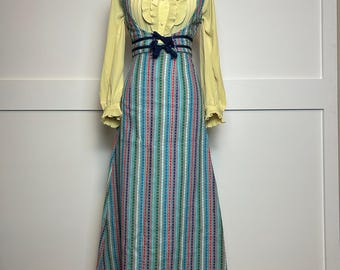 Vintage 1970s Prairiecore Tweed Vest & Skirt Set XXS Tie Front Cottagecore