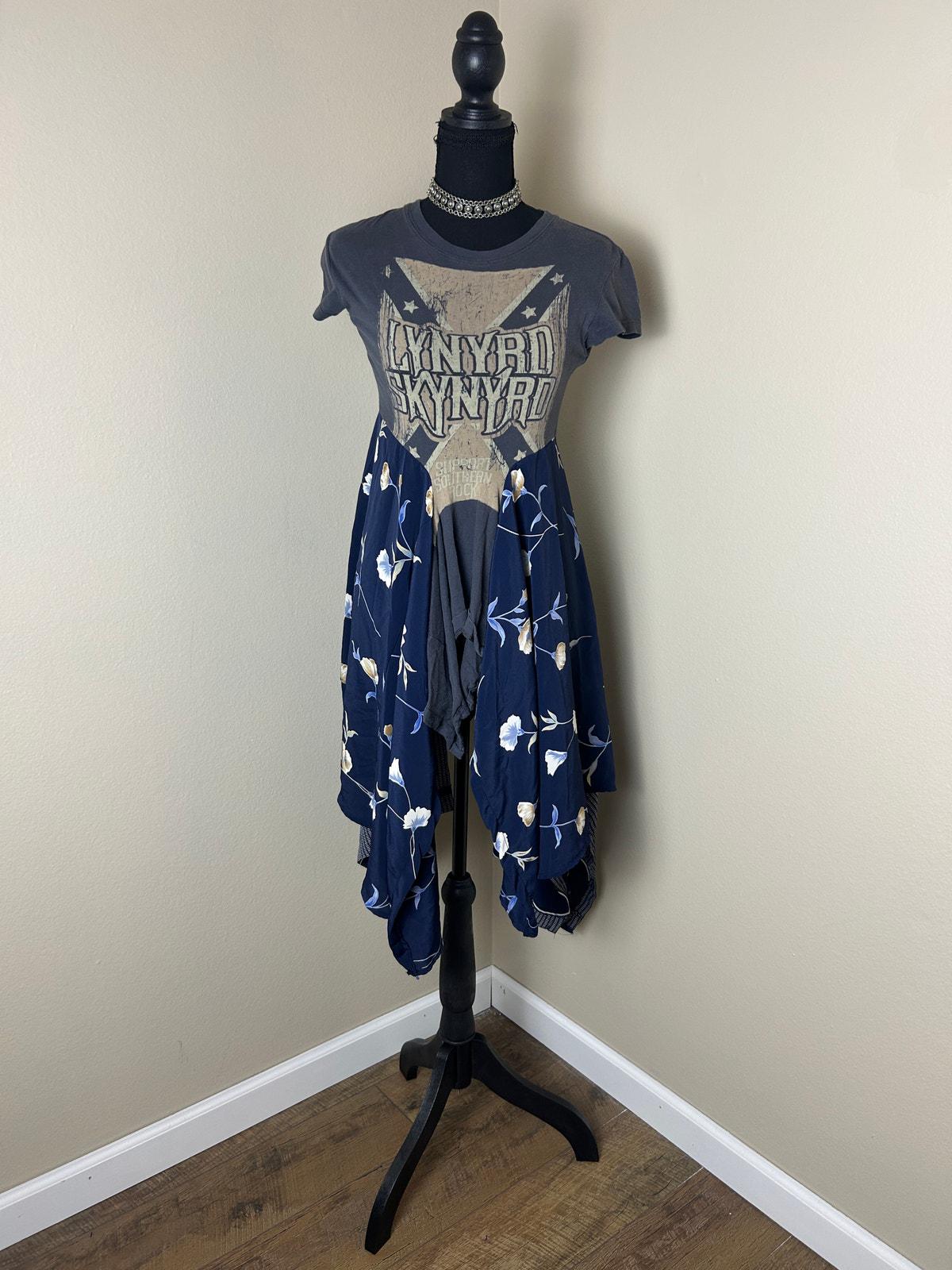 lynyrd skynyrd t shirt dress Lynyrd Skynyrd Upcycled Shirt Dress Reworked Band Tee Mini Dress XS the  Morgan Factory