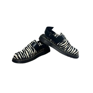 Dr. Martens Zebra Print Loafers with Black Straps Voss II Hair-On Zebra Print Sandals in Black | Dr. Martens main image 3