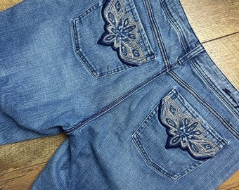 Seven For All Mankind western embroidered bootcut jeans medium wash faded Y2K
