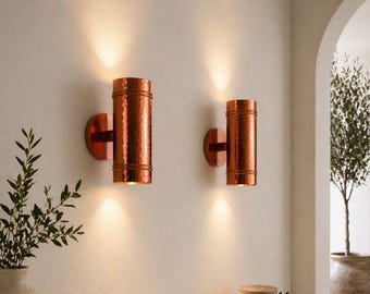 Juego de 2 apliques de pared de cobre, iluminación marroquí hecha a mano, accesorios de metal martillado.