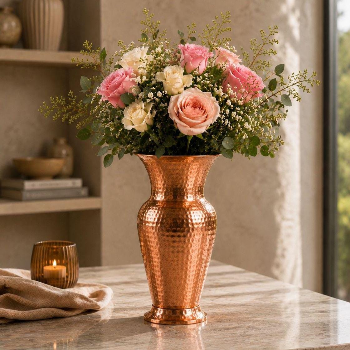 イタリア製 銅製フラワーベース ハンドメイド 槌目模様　真鍮 Hammered gold decor vase - Etsy 日本