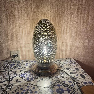 Moroccan Table Lamp: Art Deco Brass Desk Lamp with Opal Glass