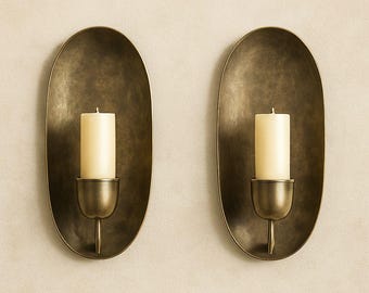Vintage Brass Wall Candle Sconces Set of 2 , Handmade Metal Candle Holders.
