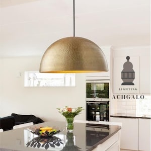 Handmade Hammered Brass Dome Pendant Light: Art Deco Kitchen Island Lighting