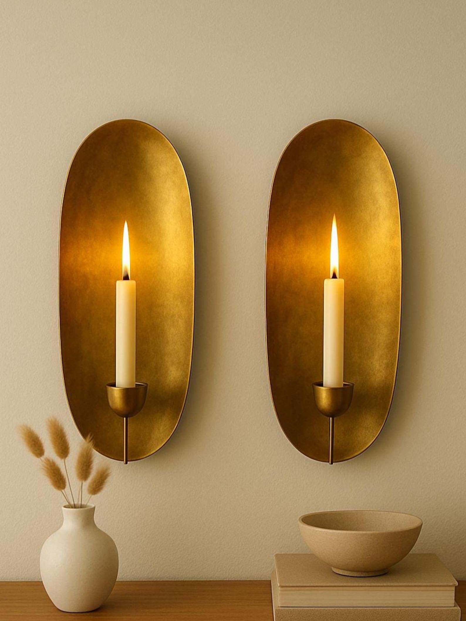 Set of 2 Gold Candle Sconces – Modern Minimalist Wall Decor - Etsy