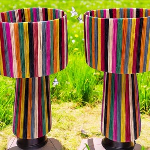 Handwoven Raffia Lampshade: Moroccan Table Lamp, Natural Wicker