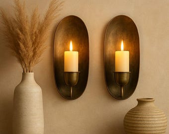 Vintage Brass Wall Candle Sconces Set of 2 , Handmade Metal Candle Holders.