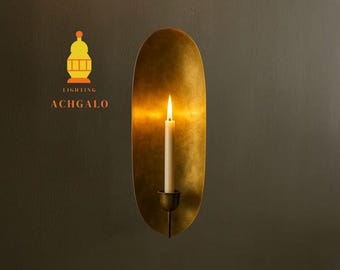 Handmade Oval Candle Wall Sconce , Rustic Boho Candle Holder for Home