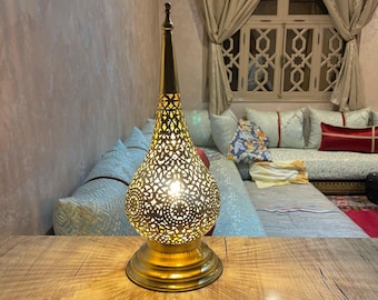 Handmade Brass Moroccan Table Lamp: Art Deco Bedside Night Light