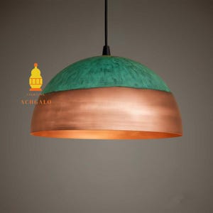 Green Patina , Oxidized Copper Kitchen Island Lighting , Green Patina Pendant Light.
