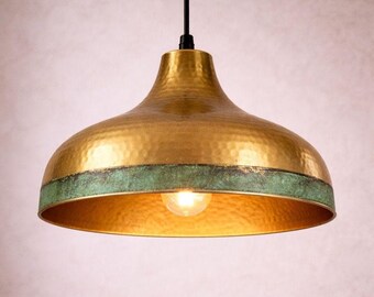Lámpara colgante de cobre martillado, lámpara de techo hecha a mano, lámpara colgante rústica, iluminación para isla de cocina.