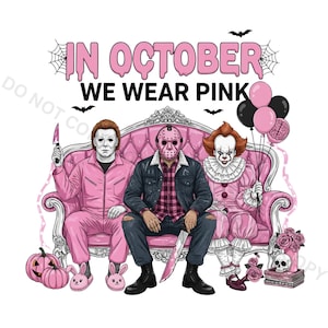 Im Oktober tragen wir Pink Horror Charaktere SVG PNG: Halloween Clipart (digitaler Download)