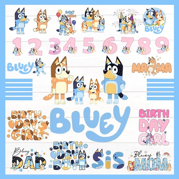 Blue Dog Png Bundle, Blue Dog Family, Blue Dog Birthday Png, Blue Dog Friends Bundle Png, Blue Dog Print Digital Download