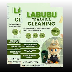 Labubu Mülleimer Reinigung Flyer | | Müllcontainer Reinigung Ad | Mülltonne Marketing Flyer | Labubu Mülleimer | Mülleimer