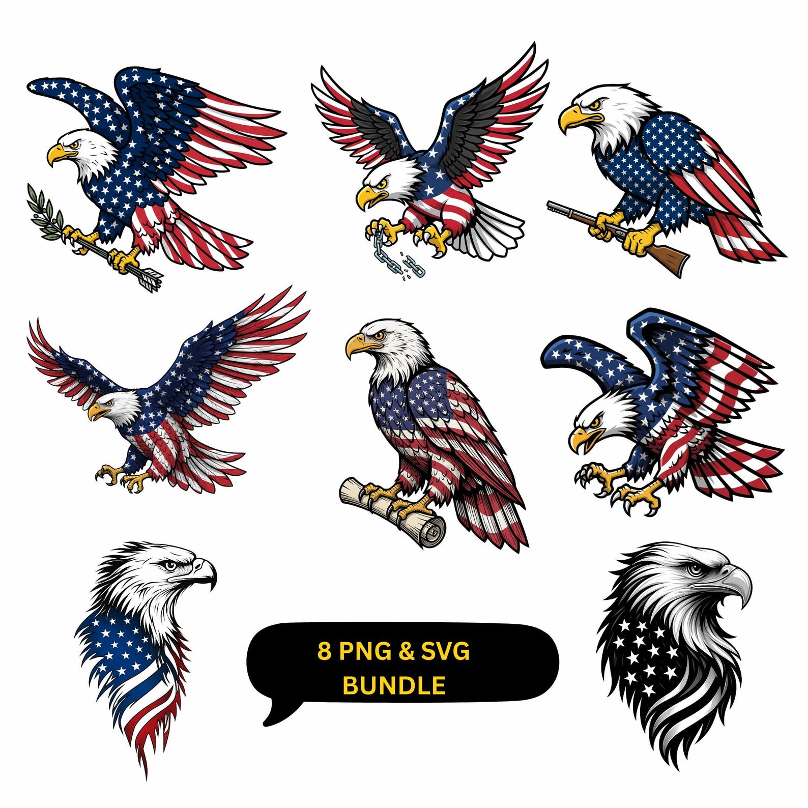 American Flag Eagle SVG Bundle: Patriotic Designs (PNG, SVG) - Etsy
