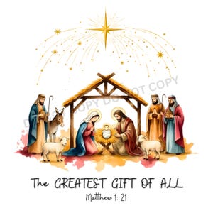 Greatest gift of all Png, Nativity Christmas Clipart, Manger Scene PNG (Digital Download)