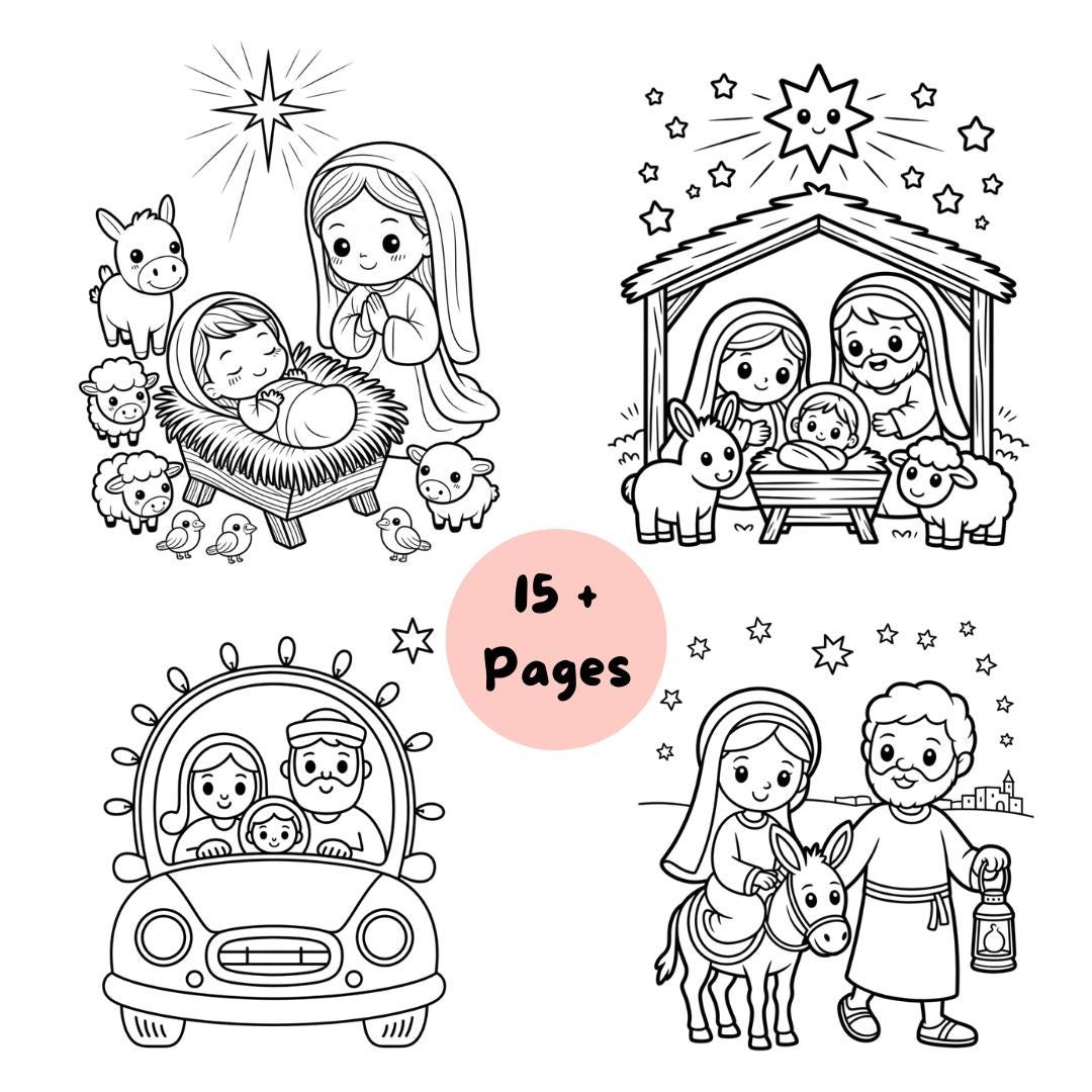 Christmas Nativity Coloring Pages for Kids, Sunday School Activity (PDF ...
