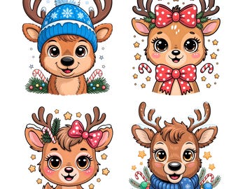 Clipart di renne natalizie per bambini, abbinamenti tra ragazzo e ragazza PNG (download digitale)