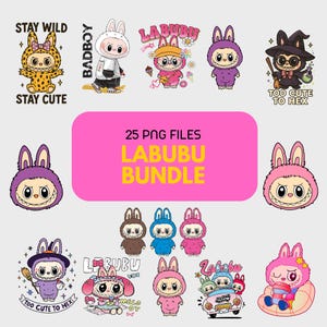 25 Labubu Design PNG Bundle | Kawaii Cute Digital Stickers |cute labubu png | labubu figures Art | labubu download | Labubu PNG Clipart
