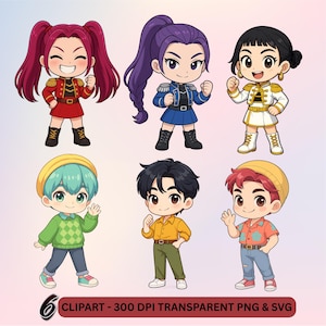 kpop Demon Hunter Chibi PNG, kpop Demon Hunters Shirts, Huntrix PNG, Huntrix SVG, kpop Demon Hunters, Chibi Anime Clipart, Rumi, Mira, Zoey