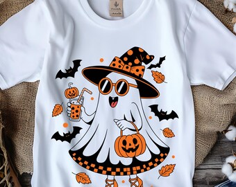 Fantasma de Halloween PNG, diseño de calabaza y café (descarga digital)