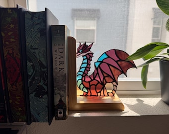 Stained Glass Dragon Bookend: Handmade Fantasy Decor