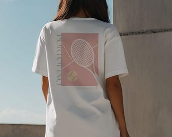 Backprint Tennis Club T-Shirt, Shirt for Women and Men, Gift for Tennis Player, White Unisex Shirt, Monaco Tennis Coach Gift, Tennis Lover