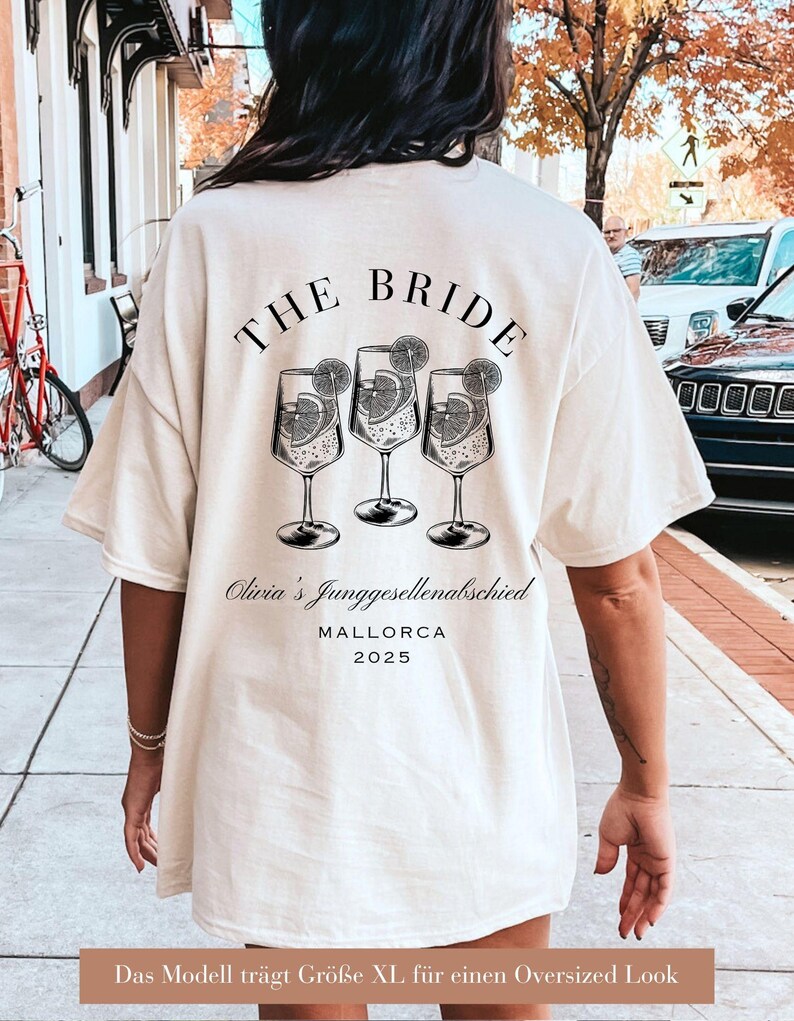 JGA T-Shirt The Bride & Team Bride – personalisiert mit Name Ort Jahr – Junggesellinnenabschied Braut Crew Party Shirt Weiß "THE BRIDE"
