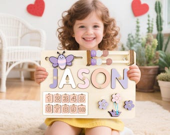 Wooden Name Puzzle Personalized Baby Gift for Toddlers, Montessori Toy with Pegs, Ideal 1st Birthday, New Baby & First Christmas Gift