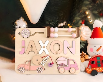 Wooden Busy Board Personalized Name Puzzle With Pegs, Montessori Sensory Activity For Toddlers, Perfect Baby Boy Gift & 1st Birthday