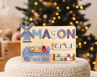Personalized Name Puzzle: Wooden Montessori Busy Board, Nursery Decor