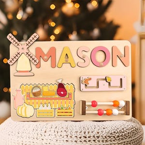 Name Puzzle Wooden Busy Board, Custom Name Sign for Nursery Decor, Fun Sensory Activity, Baby Shower Gift for Easter or Birthdays