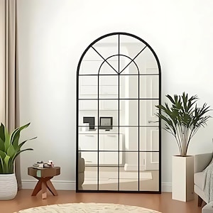 Arched Window Big Wall Mirror - Full Length Arch Window Pane Asymmetrical Mirror - Bedroom Window Wall Mirror - Irregular Window Pane Mirror