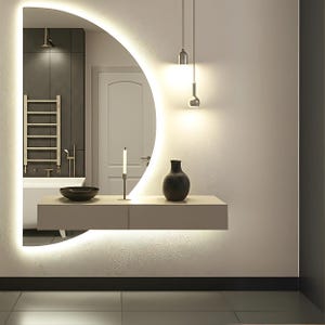 Spiegel halve maan met achtergrondverlichting - halve cirkelspiegel met ledverlichting - moderne badkamer passpiegel - halspiegel - cirkelvormige badkamerspiegel