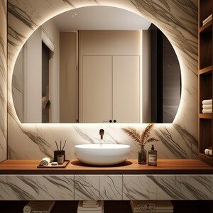 Half Circle LED Lighted Bathroom Mirror - Half Moon Backlit Wall Mirror - Half Circle Mirror With Led Lights - Radius Moon Led Wall Mirror