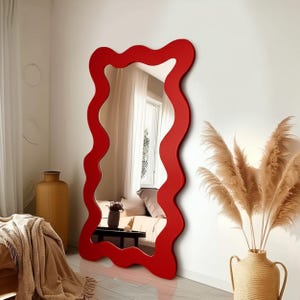 Full Length Wavy Mirror - Tall Curvy Mirror Home Decor - Squiggle Mirror Bedroom - Full Body Mirror - Irregular Floor Decorative Mirror