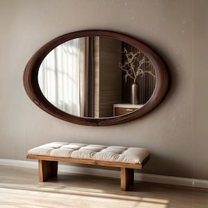 Asymmetrical Walnut Wood Mirror -  Irreglar Wooden Mirror - Elegant Wooden Mirror -  Bathroom Mid Century Modern Mirror - Home Decor Mirror