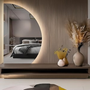 Make-upspiegel met ledverlichting - badkamerverlichting moderne spiegel - halve maan verlichte muur led-spiegel - halve cirkel decor badkamerspiegel