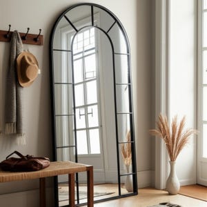 Arched Window Big Wall Mirror - Full Length Arch Window Pane Asymmetrical Mirror - Bedroom Window Wall Mirror - Irregular Window Pane Mirror